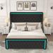 King Size Velvet Upholstered Platform Bed Frame with Adjustable Colorful Lighted Strip Headboard, Deep Tufted Buttons
