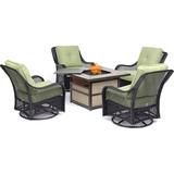 Hanover Orleans 5-Piece Fire Pit Chat Set with a 40,000 BTU Fire Pit Table and 4 Woven Swivel Gliders