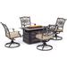 Hanover Traditions 5-Piece Seating Set in Tan with a 30,000 BTU Fire Pit Table and 4 Swivel Rockers