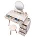 Makeup Vanity Table with Cushioned Stool, 5 Drawers Large Capacity Storage Cabinet, Large Round Makeup Mirror