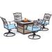 Hanover Traditions 5-Piece Fire Pit Chat Set with 4 Swivel Rockers in Blue with a 40,000 BTU Fire Pit Table