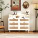 6 Drawer Dresser for Bedroom, Rattan Dressers & Chest of Drawers, 43.31" Dressers Wooden Storage with LED Lights & Power Outlet