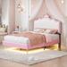 Twin size Upholstered Princess Bed With Crown Headboard,Twin Size Platform Bed with Headboard and Footboard with Light Strips