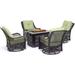 Hanover Orleans 5-Piece Fire Pit Chat Set with a 30,000 BTU Fire Pit Table and 4 Woven Swivel Gliders in Avocado Green