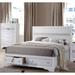 Contemporary White Wood Storage Bed, Sparkling Trim, Panel Headboard, 2 Drawers