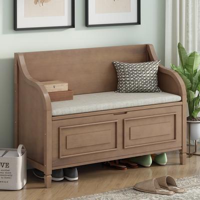 Solid Wood Entryway Multifunctional Storage Bench with Safety Hinge