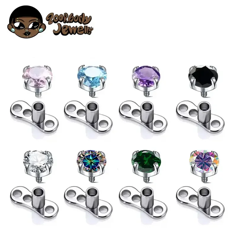 ASTM F136 Titan Dermal Anchor Piercing 16G Mikrodermal Piercing Skin Diver Dermal Piercing eingelegt mit 5A CZ Körperschmuck Image
