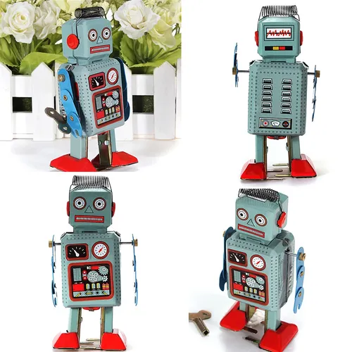 Vintage mechanische Uhrwerk Aufzieh spielzeug Walking Radar Roboter Zinn Spielzeug für Jungen