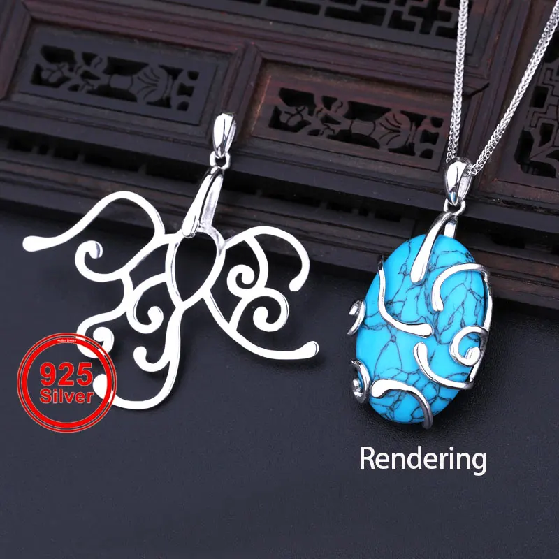 925 Sterling Silber 5 Krallen Zinken Universal Anhänger leere Tablett für unregelmäßige Anhänger Einstellung, hand gefertigte Halskette Schmuck Image