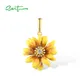 SANTUZZA Pure 925 Sterling Silver Pendant for Women White CZ Enamel Yellow Flower Elegant Party