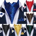 Ascot Ties for Men Luxury Paisley Floral Blue Black Cravat Necktie and Handkerchief Cufflinks