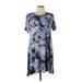 Casual Dress - Mini Crew Neck Short sleeves: Blue Tie-dye Dresses - Women's Size Large