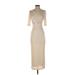 Significant Other Casual Dress - Sheath Plunge Short sleeves: Ivory Solid Dresses - Women's Size 2