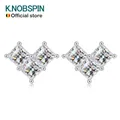 KNOBSPIN D Color Princess Cut Moissanite Earring 925 Sterling Sliver Plated with 18k White Gold