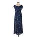 Altar'd State Casual Dress - A-Line Boatneck Short sleeves: Blue Floral Dresses - Women's Size Large