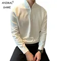 Sweatwear Men Turtlenecks Sweaters Knitwear Basics Pullovers Solid Color Long Sleeved Zipper Sweater