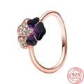 Gorgeous 14K Rose Gold Deep Purple Pansy Flower Ring Women Fine DIY S925 Sterling Silver Jewelry