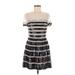 BCBGMAXAZRIA Cocktail Dress - Mini Scoop Neck Short sleeves: Black Stripes Dresses - Women's Size 6