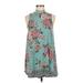 Angie Casual Dress - Mini High Neck Sleeveless: Teal Print Dresses - Women's Size Medium