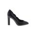 Saks Fifth Avenue Heels: Slip-on Chunky Heel Classic Black Solid Shoes - Women's Size 6 1/2 - Almond Toe