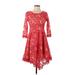 Free People Cocktail Dress - A-Line Scoop Neck 3/4 Sleeve: Red Solid Dresses - Women's Size 2