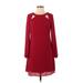 Kensie Casual Dress - A-Line Crew Neck Long sleeves: Red Print Dresses - Women's Size 4