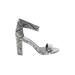 Jeffrey Campbell Heels: Slip-on Chunky Heel Cocktail Party Gray Snake Print Shoes - Women's Size 10 - Open Toe