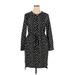 Merona Casual Dress - Shirtdress Crew Neck 3/4 sleeves: Black Print Dresses - Women's Size X-Large