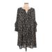 Umgee Casual Dress - Mini V-Neck 3/4 sleeves: Black Print Dresses - Women's Size Large