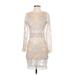 For Love & Lemons Casual Dress - Bodycon High Neck Long sleeves: Silver Print Dresses - Women's Size X-Small