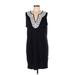 Lands' End Casual Dress - Shift V-Neck Sleeveless: Black Print Dresses - Women's Size 14