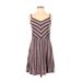 Universal Thread Casual Dress - Mini V-Neck Sleeveless: Burgundy Chevron/Herringbone Dresses - Women's Size Medium