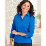 Blair Women's Essential Polo 3/4 Sleeve Tee - Blue - S - Misses