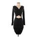 Fashion Nova Cocktail Dress - Mini V-Neck 3/4 sleeves: Black Print Dresses - Women's Size Small