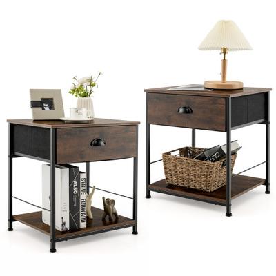 Costway 2 Tiers Nightstand with Open Storage Shelf for Living Room Bedroom-2 Pieces