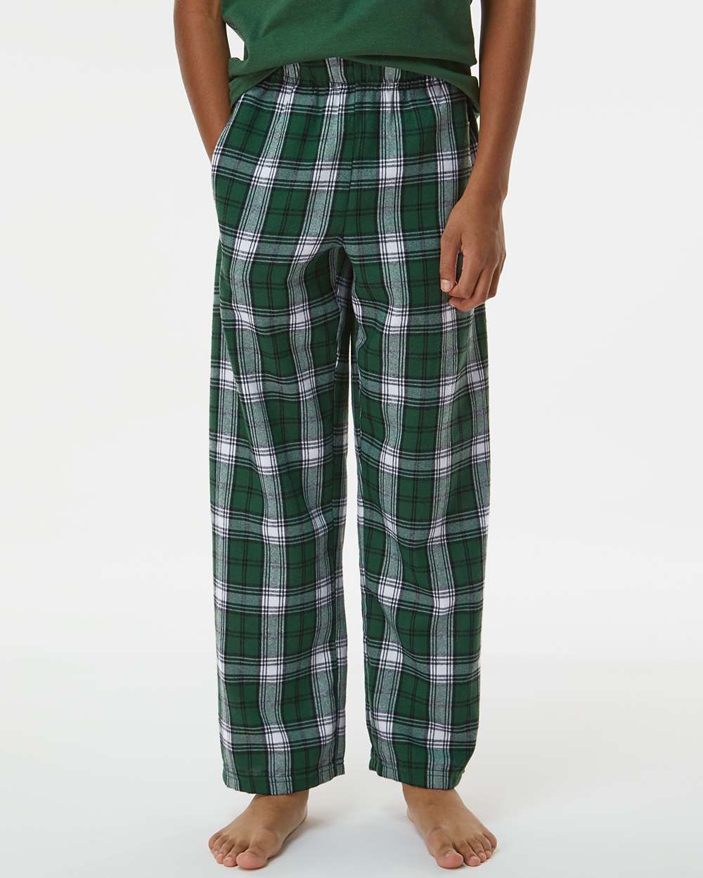 Boxercraft BY6624 Youth Polyester Flannel Pant in Green/White Plaid size Large