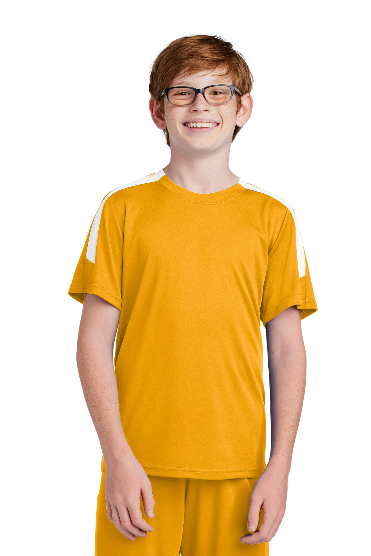 Sport-Tek YST100 Youth Competitor United Crew in Gold/White size XL | Polyester