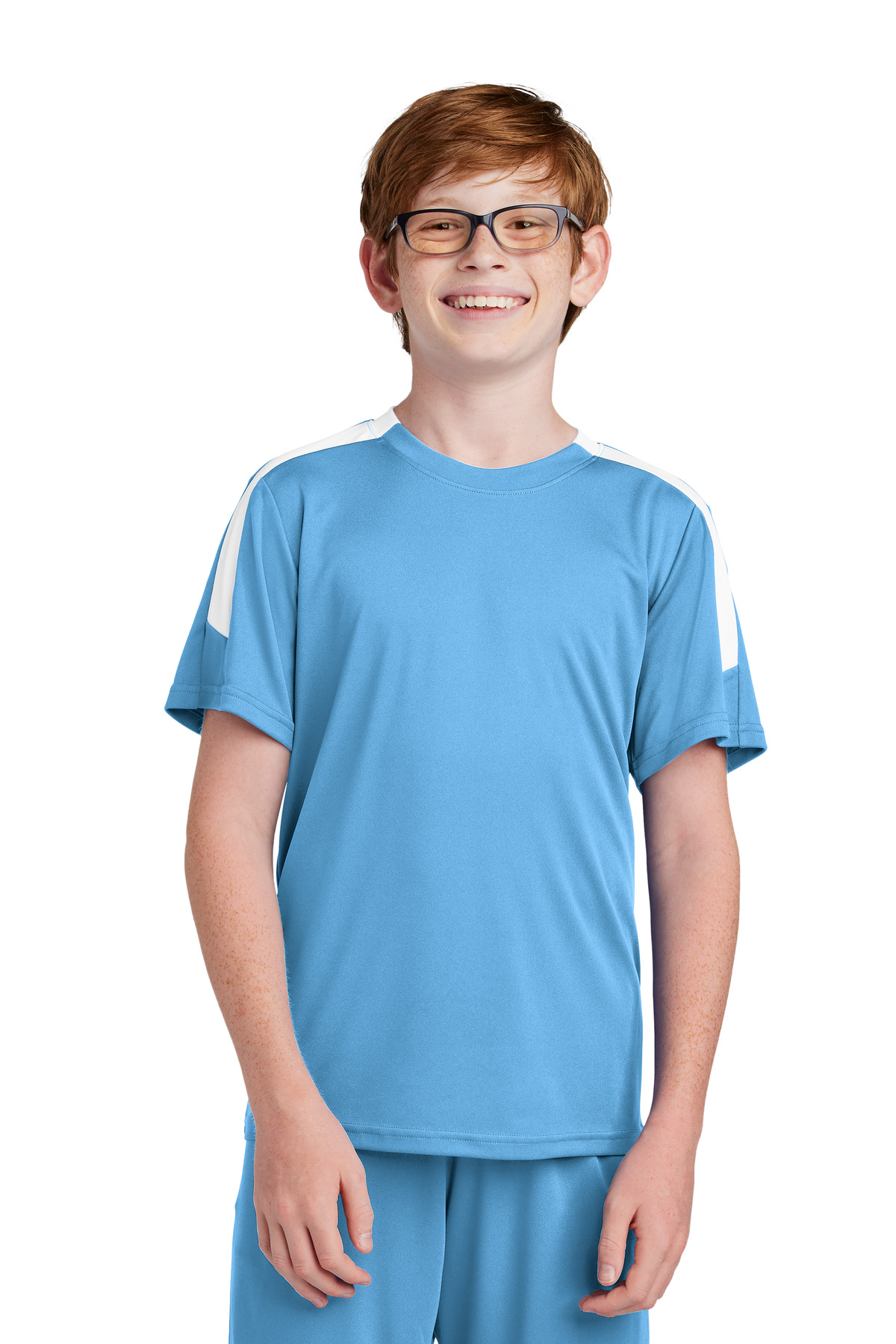 Sport-Tek YST100 Youth Competitor United Crew in Carolina Blue/White size Medium | Polyester