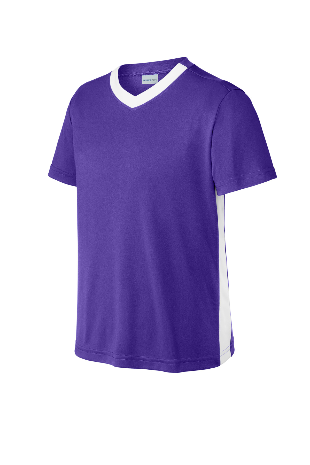 Sport-Tek YST101 Youth Competitor United V-Neck in Purple/White size Medium | Polyester