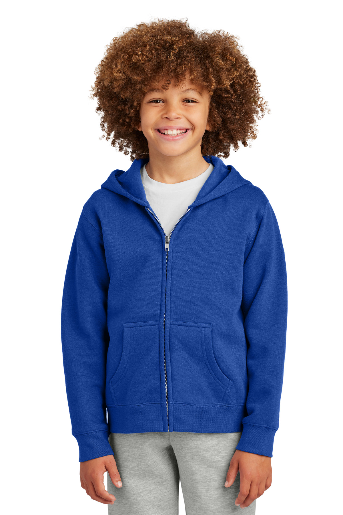 District DT6102Y Youth V.I.T. Fleece Full-Zip Hoodie in Deep Royal Blue size XL | Cotton/Polyester Blend