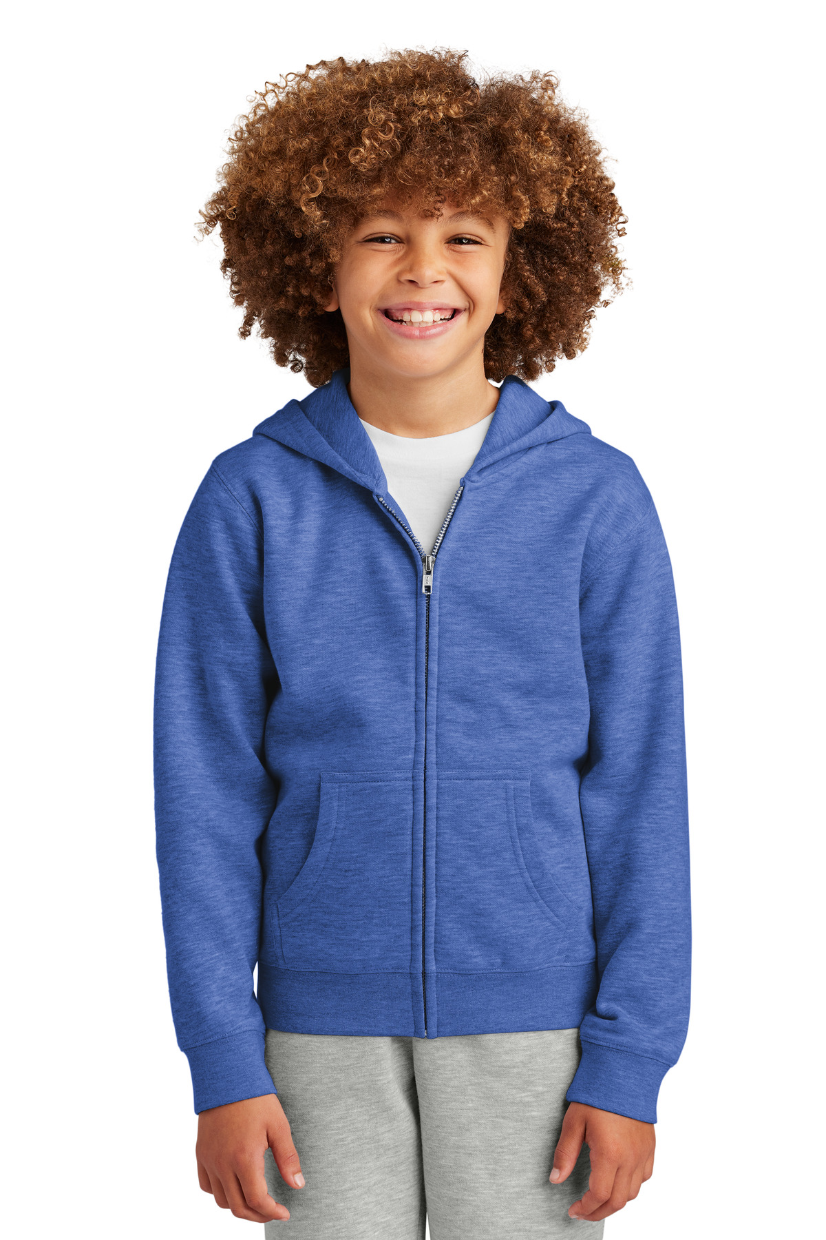 District DT6102Y Youth V.I.T. Fleece Full-Zip Hoodie in Royal Blue Frost size Medium | Cotton/Polyester Blend