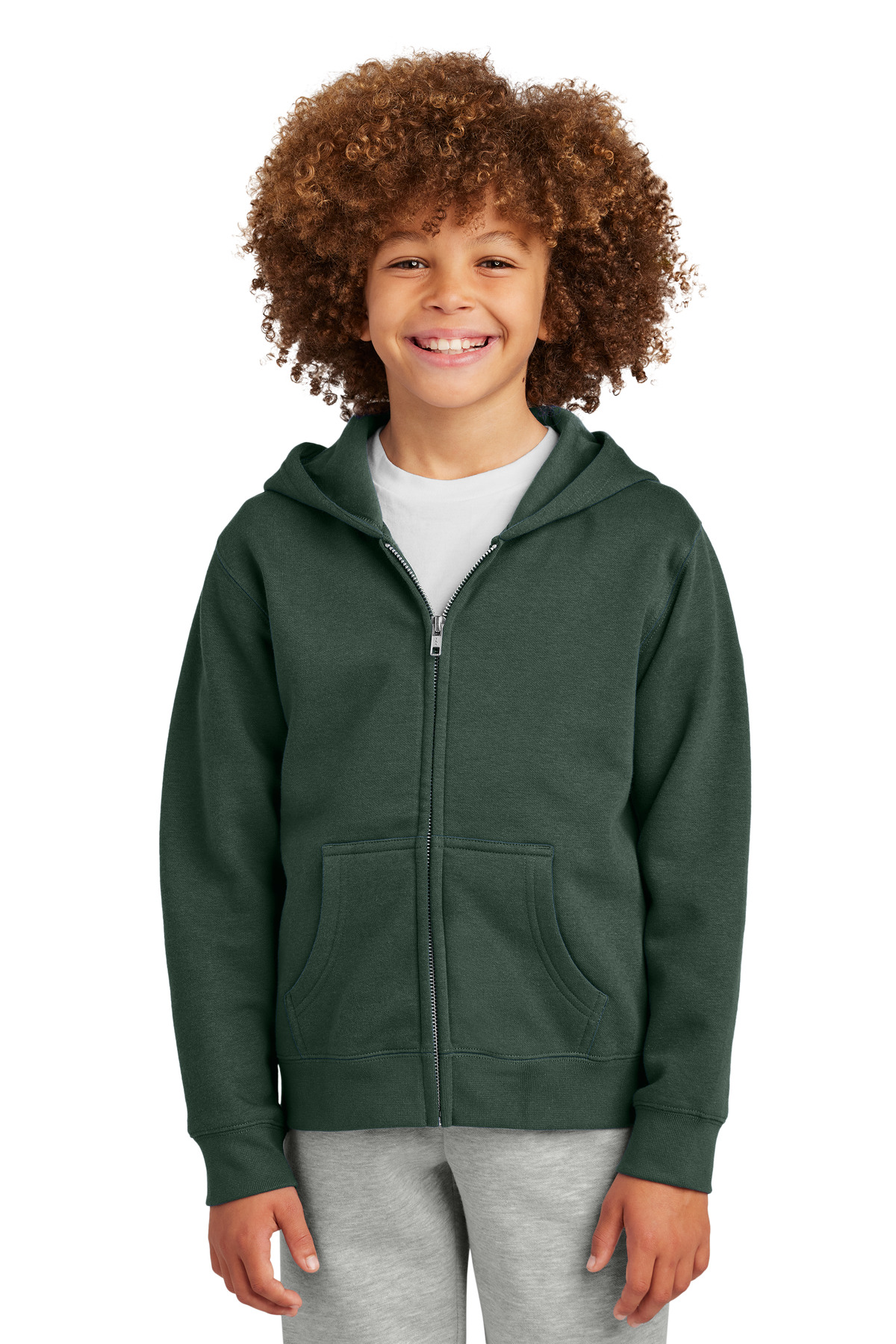 District DT6102Y Youth V.I.T. Fleece Full-Zip Hoodie in Forest Green size Small | Cotton/Polyester Blend