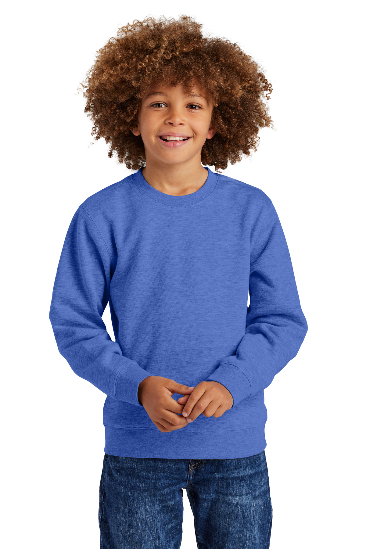 District DT6104Y Youth V.I.T. Fleece Crew T-Shirt in Royal Blue Frost size Medium | Cotton/Polyester Blend