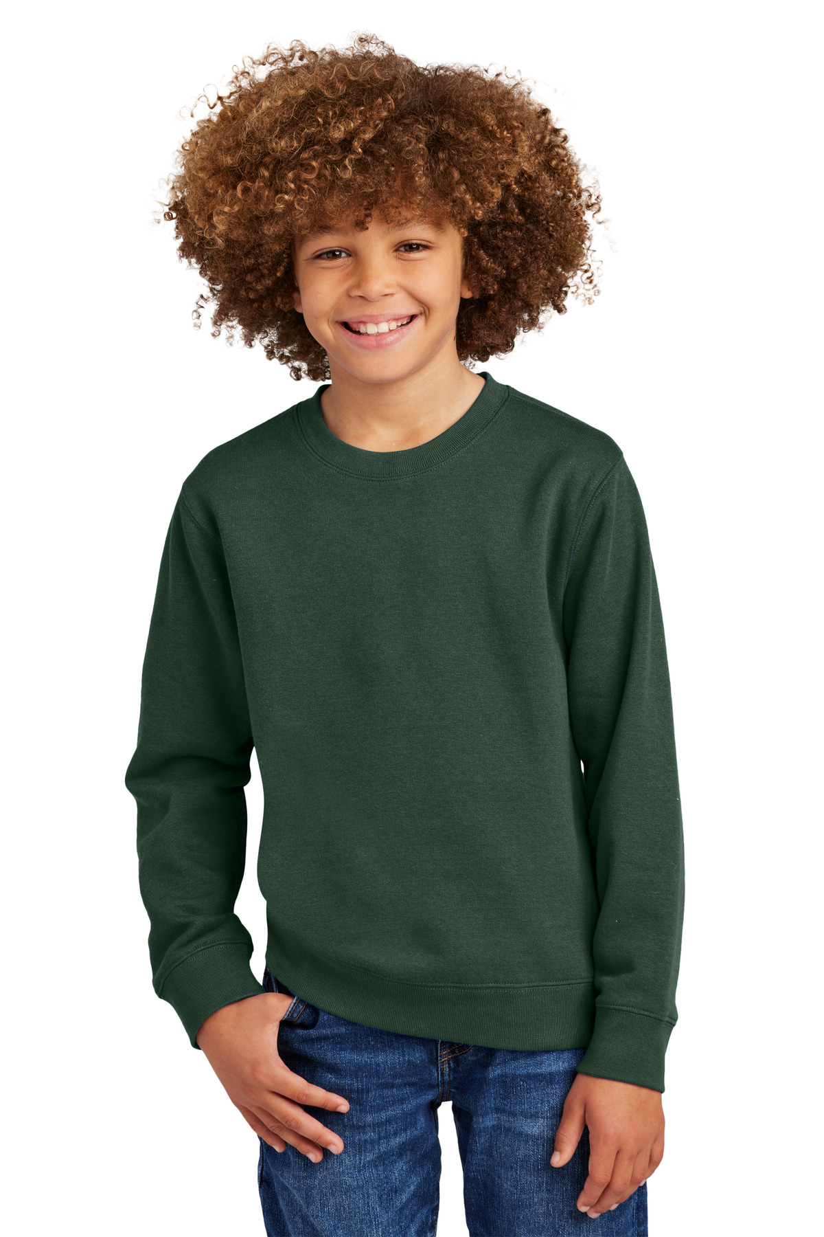 District DT6104Y Youth V.I.T. Fleece Crew T-Shirt in Forest Green size Medium | Cotton/Polyester Blend