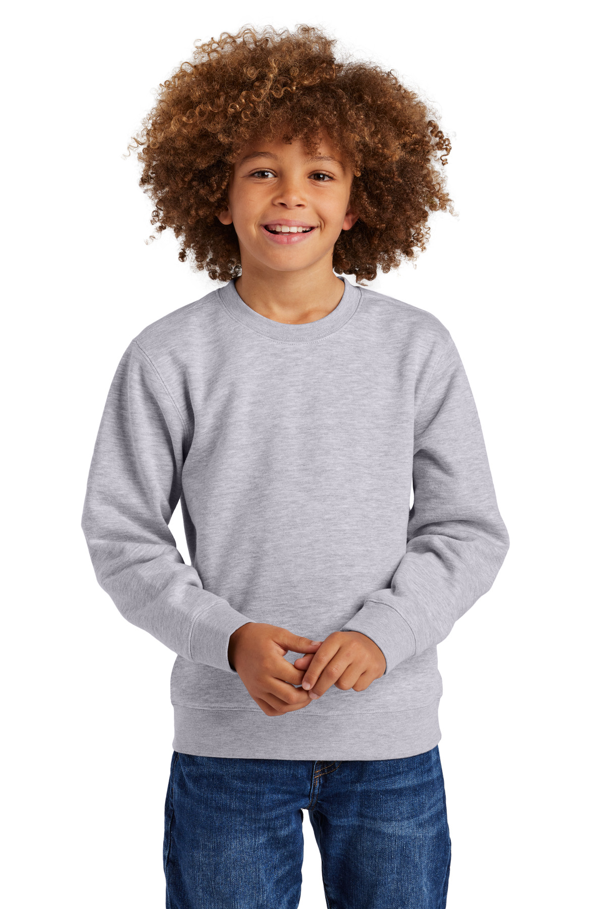 District DT6104Y Youth V.I.T. Fleece Crew T-Shirt in Light Heather Grey size Small | Cotton/Polyester Blend