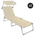 Lot de 2 transats de jardin en acier Pliable beige