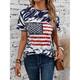 Damen T Shirt USA Nationalflagge Täglich Wochenende Bedruckt Marineblau Kurzarm Modisch Rundhalsausschnitt Sommer