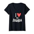 Damen I Love My Doudou I Love My Teddy auf Französisch Cute Kids Family T-Shirt mit V-Ausschnitt