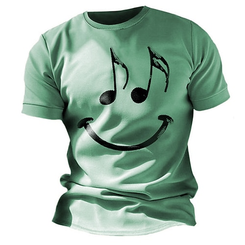 Herren Musiknoten-Gesicht Grafik Kurzarm T-Shirt Image
