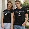 Couple T-shirt Anchor Letter Number 2pcs Couple's Men's Women's T shirt Tee Crew Neck Black Daily Weekend Short Sleeve Print Women Two Piece Sets Fashion Casual
